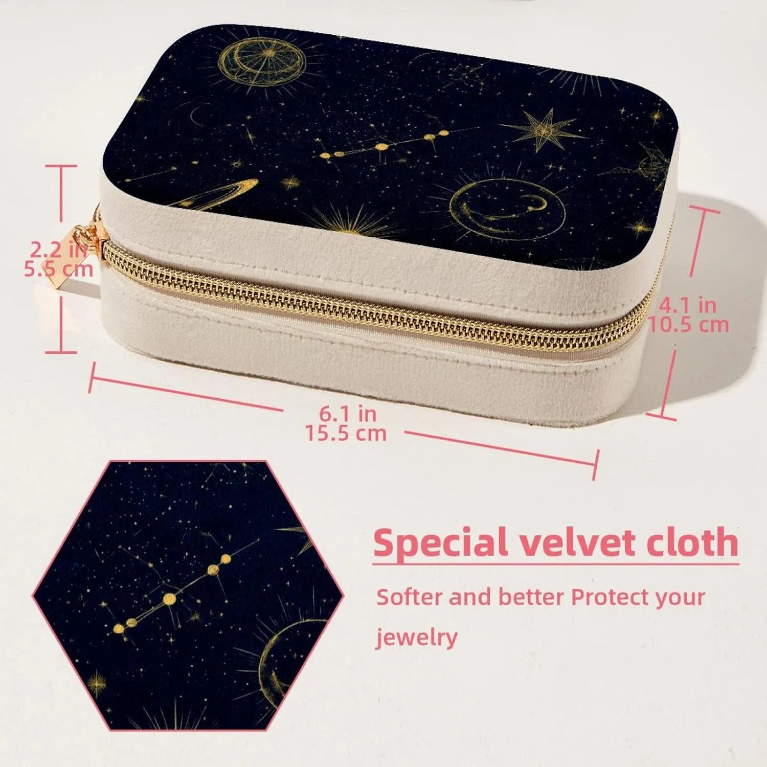 PU Leather Jewelry Box, Portable Organizer for Women Girls, Travel Case Display Storage Holder for Rings Earrings Necklaces - Space with Planets Stars Astrology Pattern