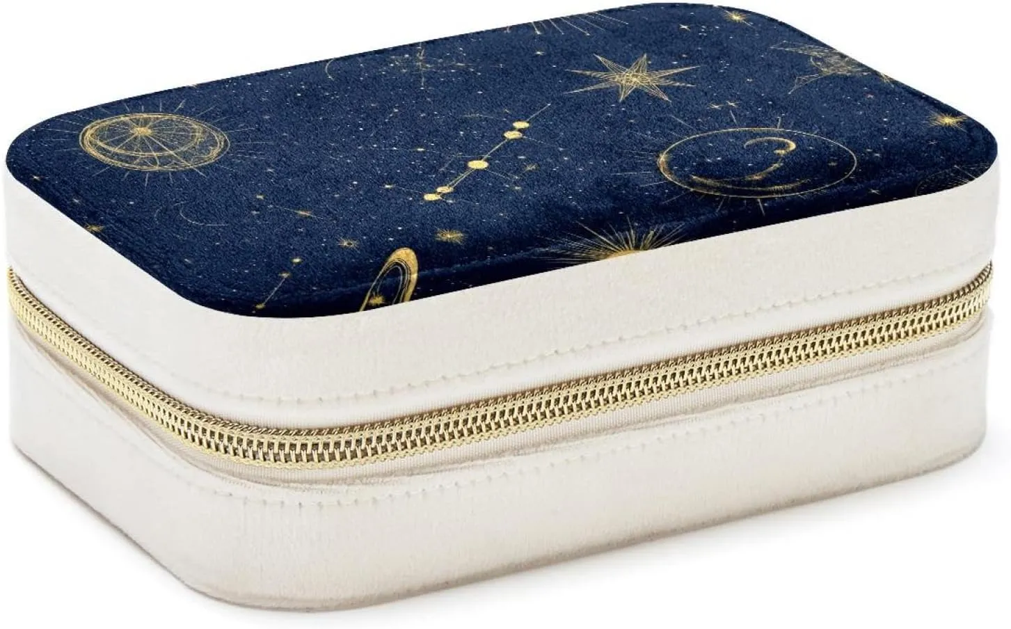 PU Leather Jewelry Box, Portable Organizer for Women Girls, Travel Case Display Storage Holder for Rings Earrings Necklaces - Space with Planets Stars Astrology Pattern