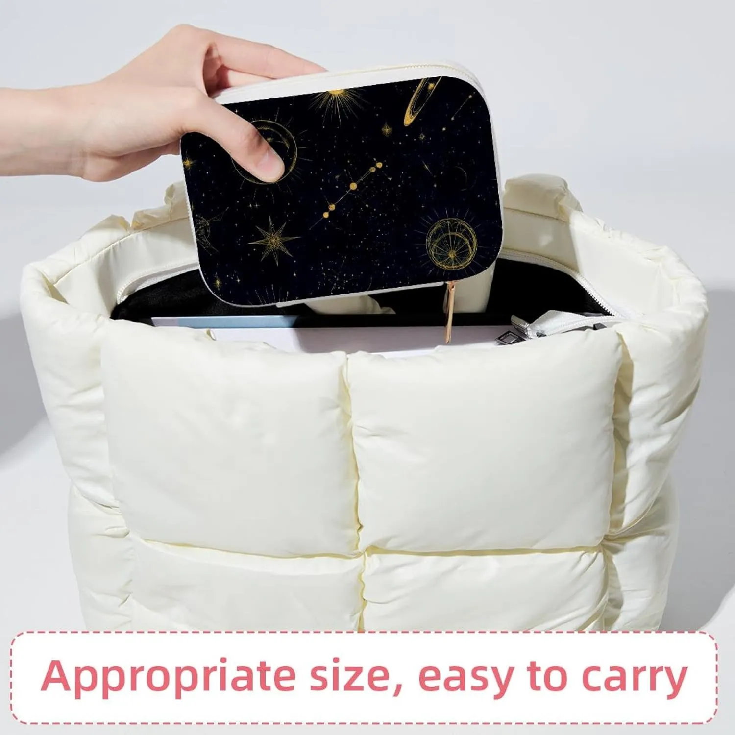 PU Leather Jewelry Box, Portable Organizer for Women Girls, Travel Case Display Storage Holder for Rings Earrings Necklaces - Space with Planets Stars Astrology Pattern