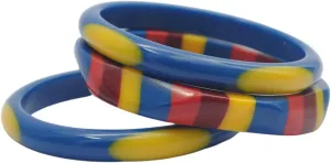 Pure Hands Handmade Resin Bangle Bracelet Set of 3 – Stratum of Majesty in Skydiver Blue, Empire Yellow, Brown, and Red | Artistic Faceted Jewelry Studio