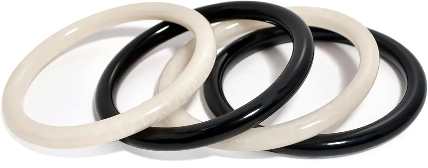 Pure Hands Resin Bangle Bracelet Set for Women – Eclipse Harmony Collection Studio | Handmade Slim Round Bangles in Black and White | Satin Smooth Finish