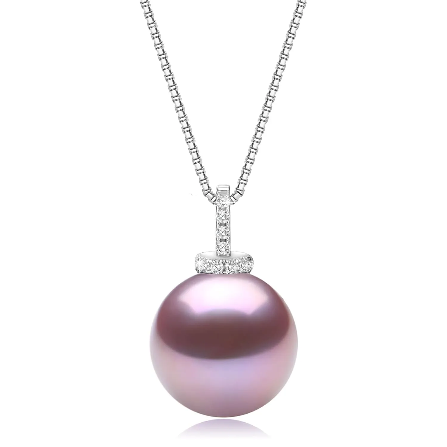 Purple Edison Pearl Necklace | 12-13mm Freshwater Cultured Round Pearl | 925 Sterling Silver Pendant with CZ Stones | Unique Birthday, Christmas Jewelry Gift for Her | Handmade Women’s Jewelry