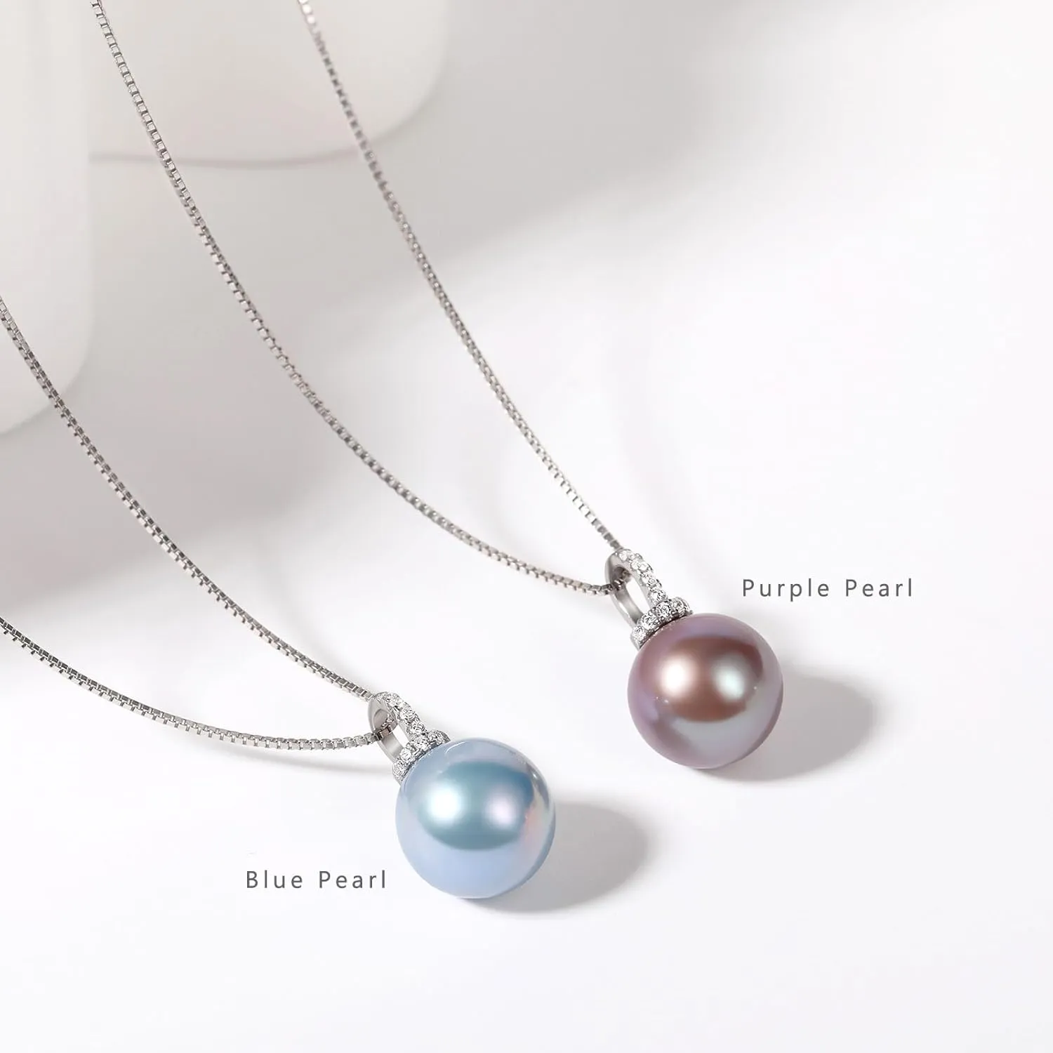 Purple Edison Pearl Necklace | 12-13mm Freshwater Cultured Round Pearl | 925 Sterling Silver Pendant with CZ Stones | Unique Birthday, Christmas Jewelry Gift for Her | Handmade Women’s Jewelry