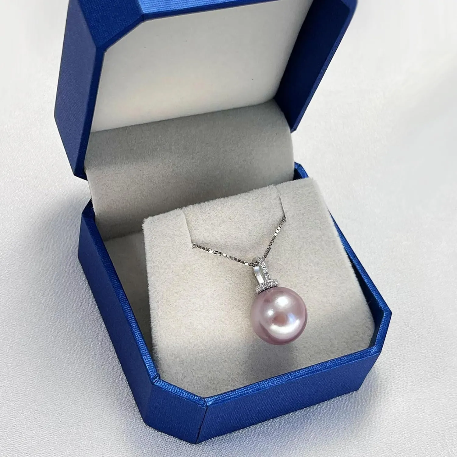 Purple Edison Pearl Necklace | 12-13mm Freshwater Cultured Round Pearl | 925 Sterling Silver Pendant with CZ Stones | Unique Birthday, Christmas Jewelry Gift for Her | Handmade Women’s Jewelry