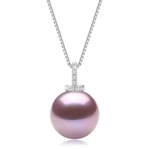 Purple Edison Pearl Necklace | 12-13mm Freshwater Cultured Round Pearl | 925 Sterling Silver Pendant with CZ Stones | Unique Birthday, Christmas Jewelry Gift for Her | Handmade Women’s Jewelry