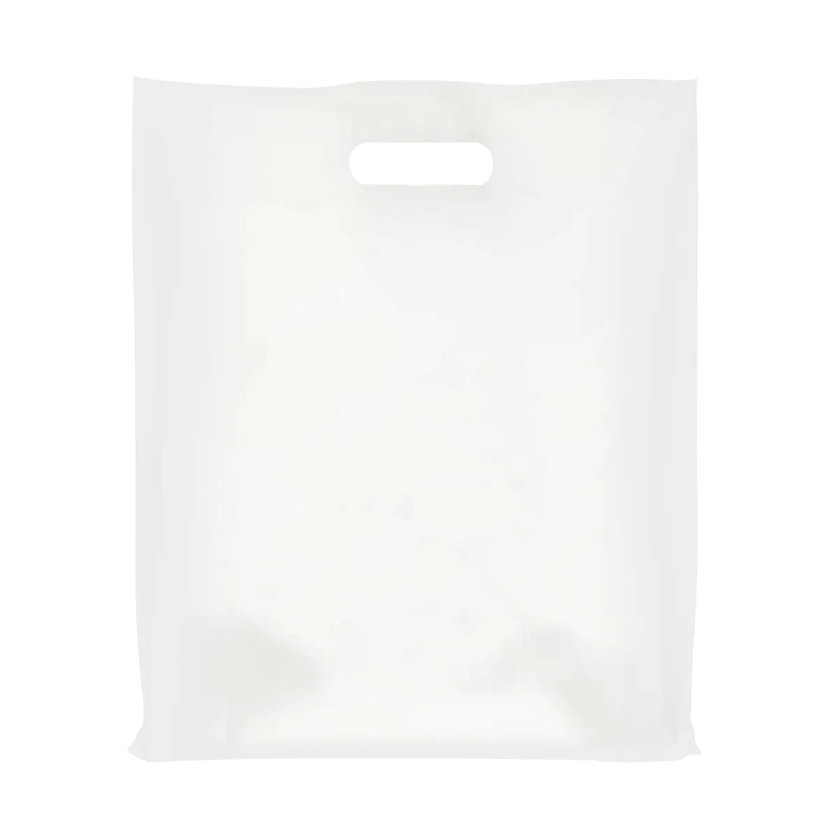 Purple Q Crafts Plastic Bag with Die Cut Handle Bag 15"x18" White Plastic Merchandise Bags 100 Pack for Retail, Gifts, Trade Show and More