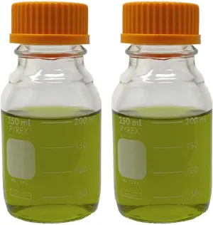 Pyrex Corning 1395-250, 250ml Round Media Storage Bottle, with GL45 Screw Cap (Pack of 2)