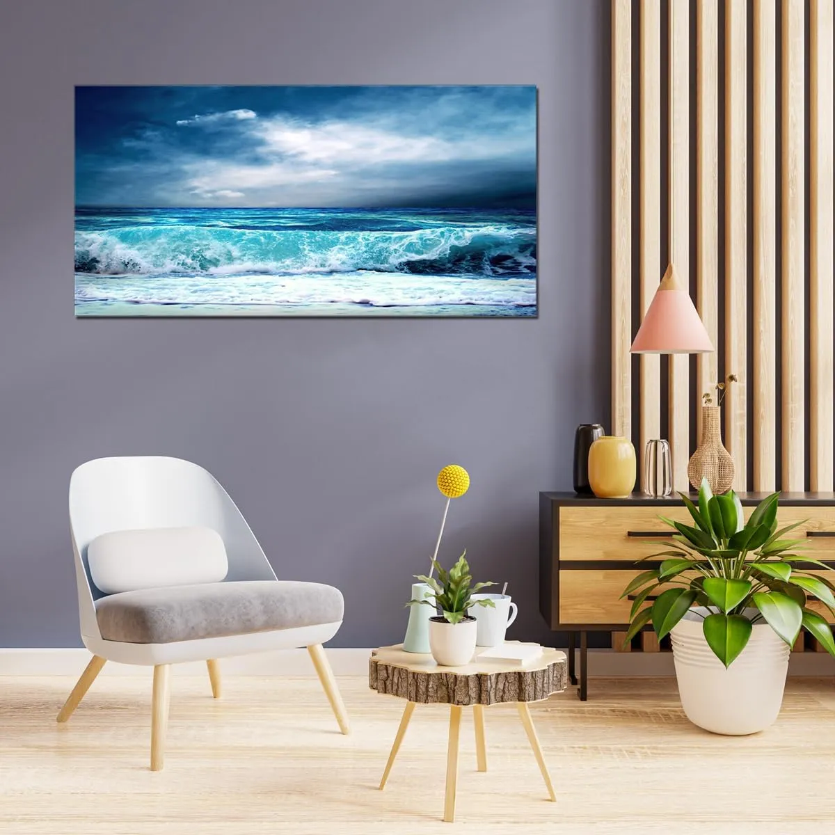 QBQT Sea Beach Wave Landscape Large Canvas Painting for Home Office Living Room Wall Art Panoramic Seascape Blue Ocean Farmhouse Wall Decor Frame 24x48inch