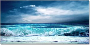 QBQT Sea Beach Wave Landscape Large Canvas Painting for Home Office Living Room Wall Art Panoramic Seascape Blue Ocean Farmhouse Wall Decor Frame 24x48inch