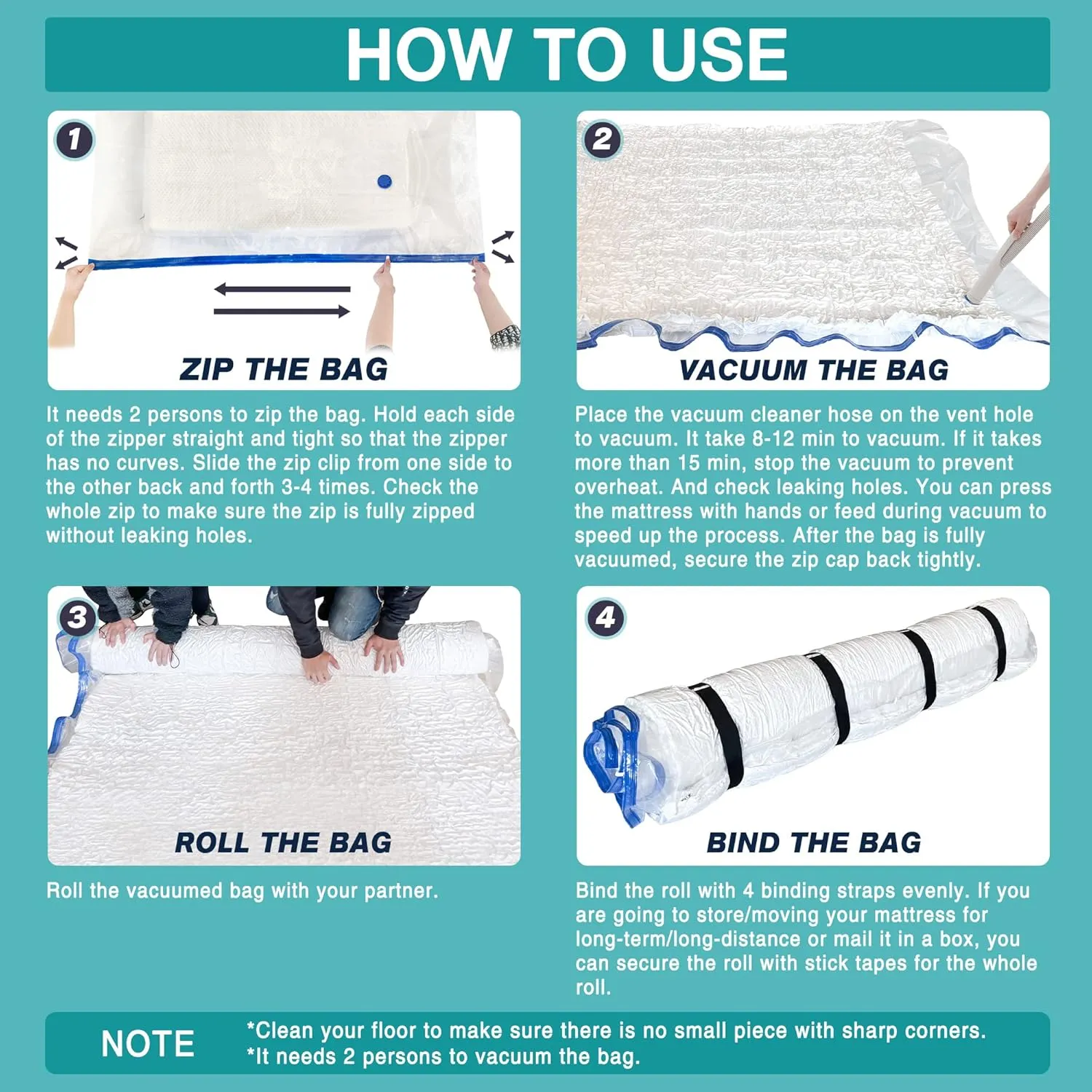 Queen Size Mattress Vacuum Bag for Memory Foam/Latex Mattress Upto 14 Inch, Moving Shipping and Storage, Waterproof and Airtight with 4 Adjustable Straps