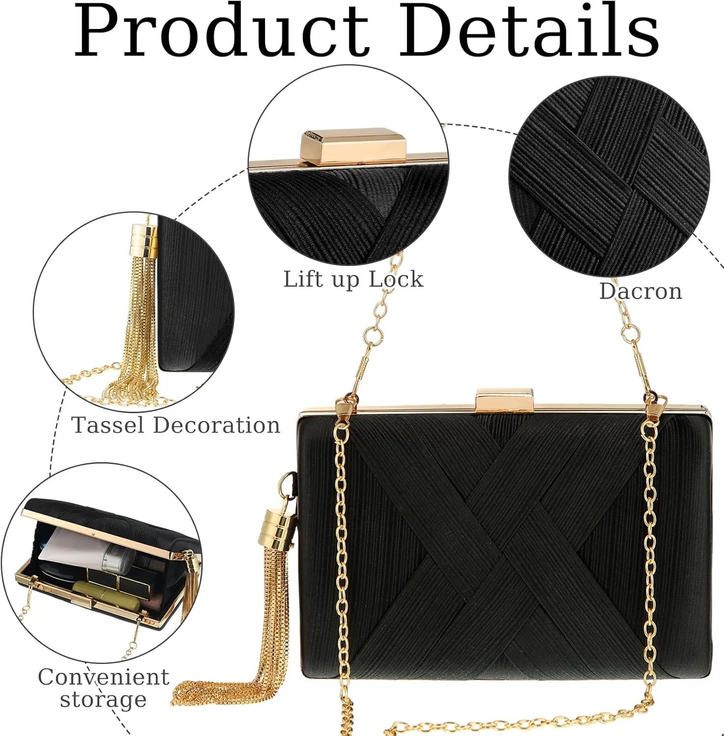 Quelay 4 Pcs Women Satin Clutch Purse Handbag Evening Bag for Wedding Banquet Handbag Vintage Necklace Earrings Jewelry Set