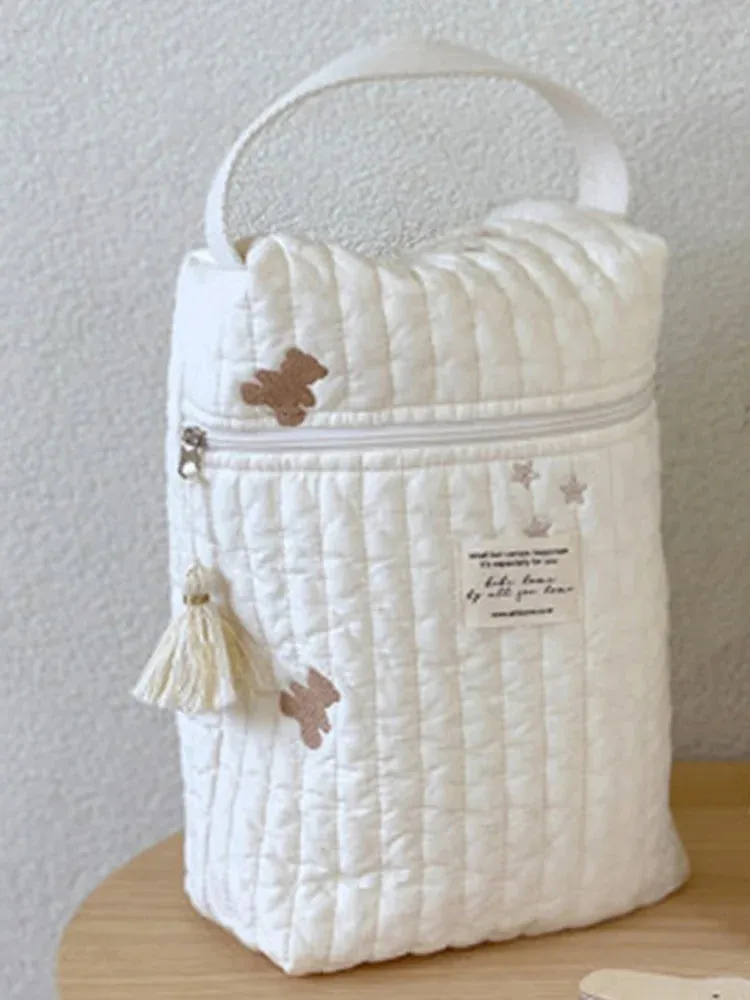 Quilted Baby Diaper Bag Caddy Organizer Nappy Storage for Newborn Baby Items Reusable Embroidery Mommy Maternity Bag Handbags