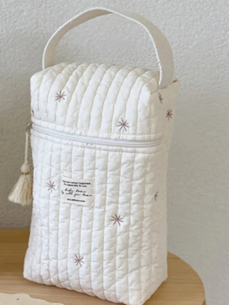 Quilted Baby Diaper Bag Caddy Organizer Nappy Storage for Newborn Baby Items Reusable Embroidery Mommy Maternity Bag Handbags