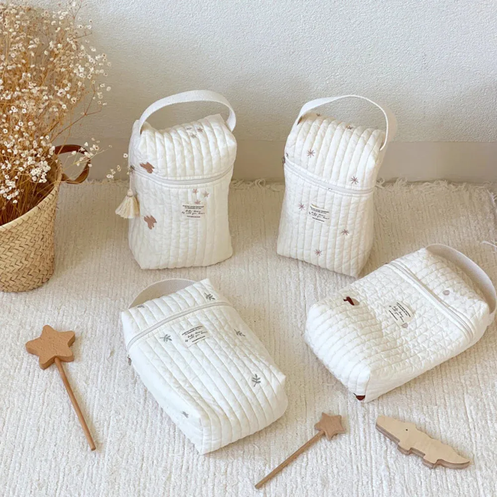 Quilted Baby Diaper Bag Caddy Organizer Nappy Storage for Newborn Baby Items Reusable Embroidery Mommy Maternity Bag Handbags