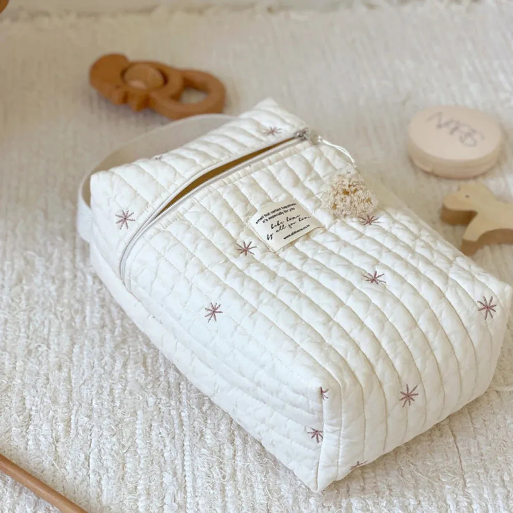 Quilted Baby Diaper Bag Caddy Organizer Nappy Storage for Newborn Baby Items Reusable Embroidery Mommy Maternity Bag Handbags