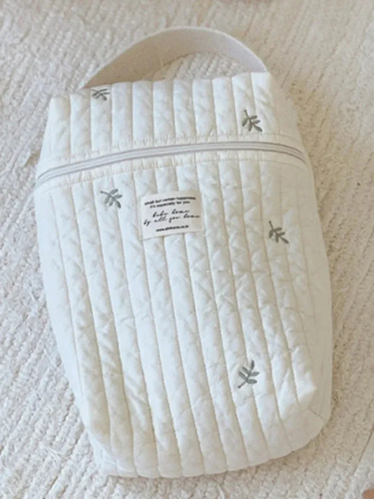 Quilted Baby Diaper Bag Caddy Organizer Nappy Storage for Newborn Baby Items Reusable Embroidery Mommy Maternity Bag Handbags