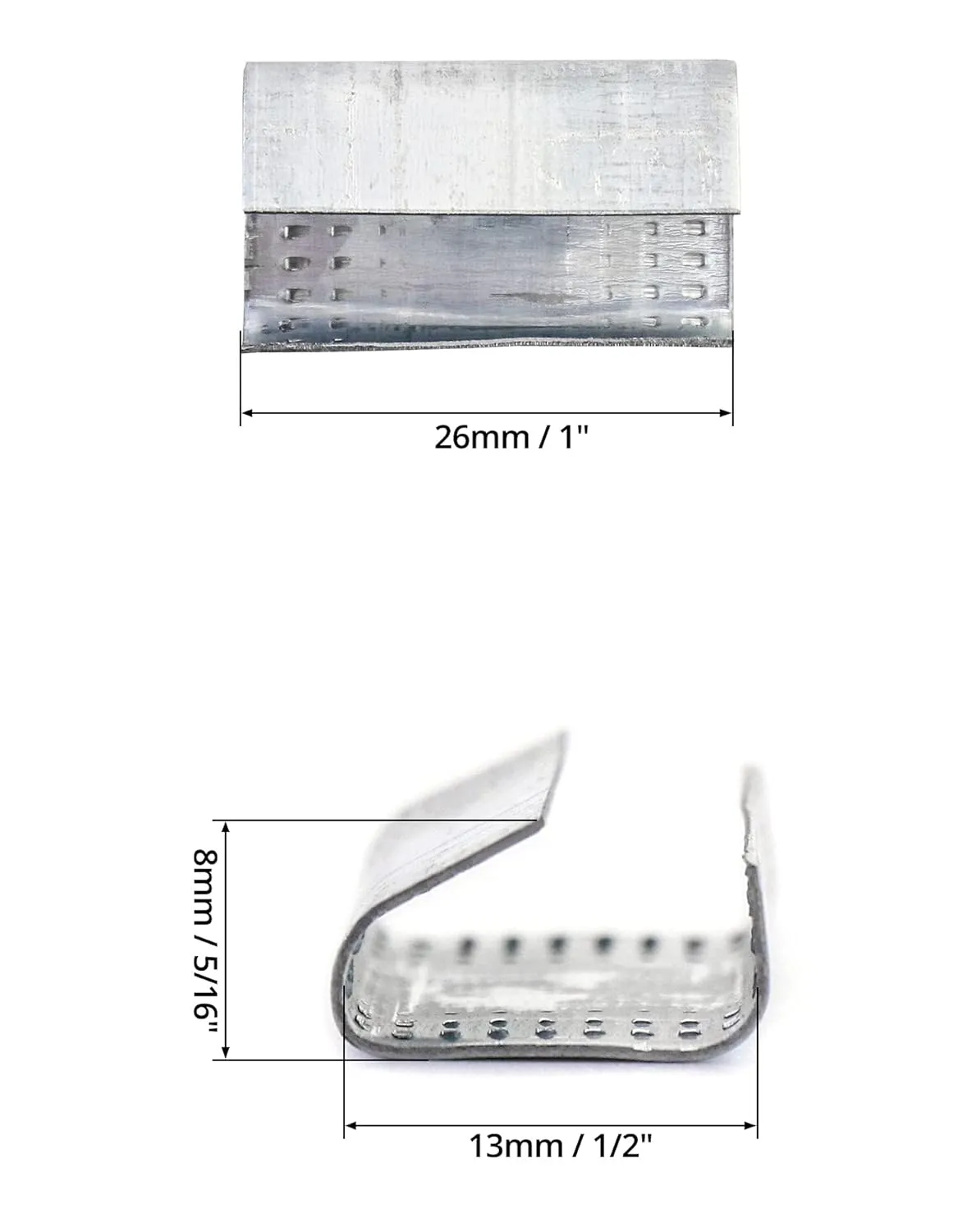 QWORK Seals for 1/2" Strap Width Steel Strapping, 500 Pcs Metal Clips for Firmly Securing Packaging and Pallet Banding, Fix Large and Medium-sized Loads for Storage and Transportation