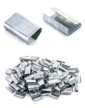 QWORK Seals for 1/2" Strap Width Steel Strapping, 500 Pcs Metal Clips for Firmly Securing Packaging and Pallet Banding, Fix Large and Medium-sized Loads for Storage and Transportation