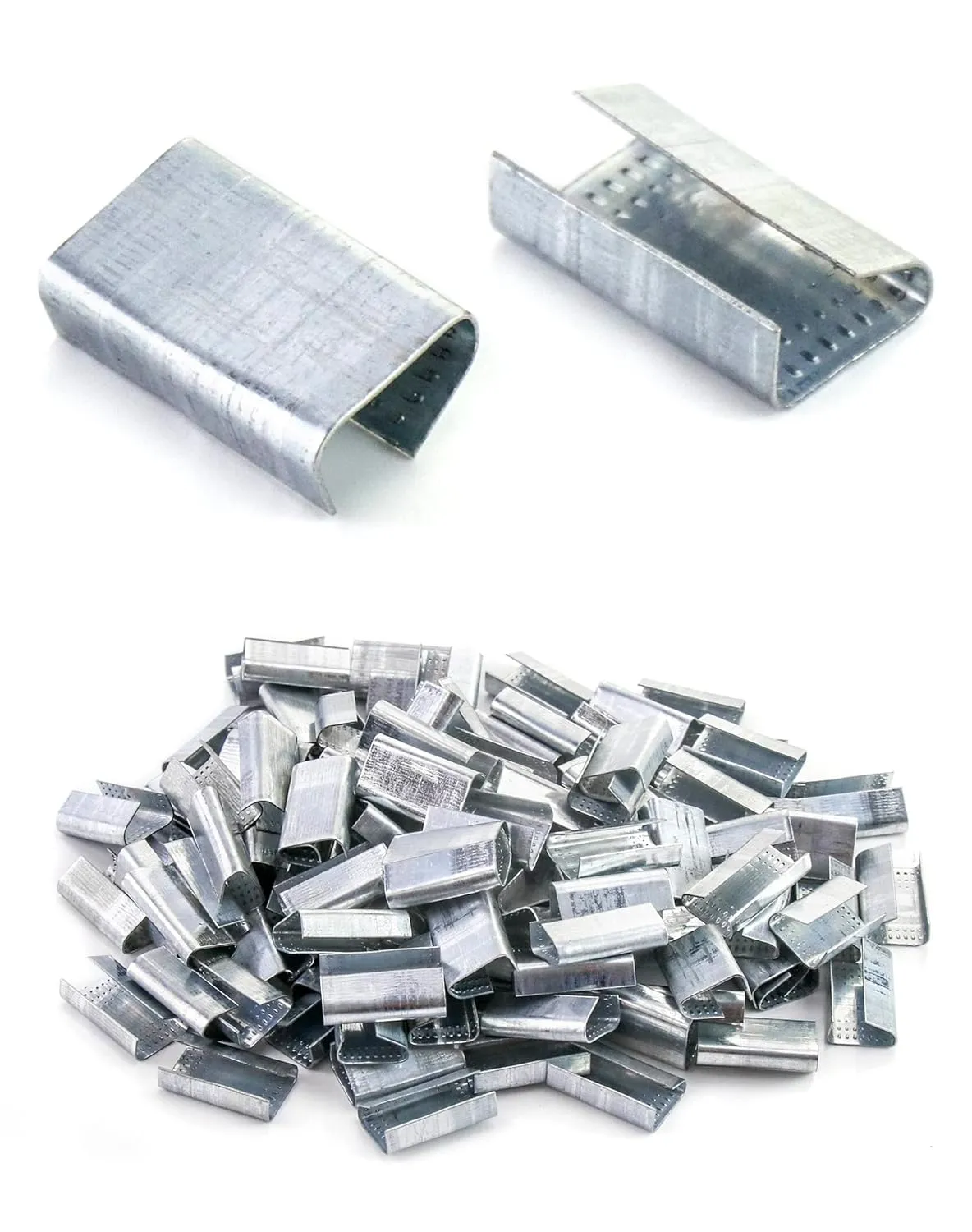 QWORK Seals for 1/2" Strap Width Steel Strapping, 500 Pcs Metal Clips for Firmly Securing Packaging and Pallet Banding, Fix Large and Medium-sized Loads for Storage and Transportation