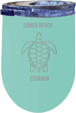 R and R Imports Canoa Beach Ecuador 12 oz Seafoam Laser Etched Insulated Wine Stainless Steel