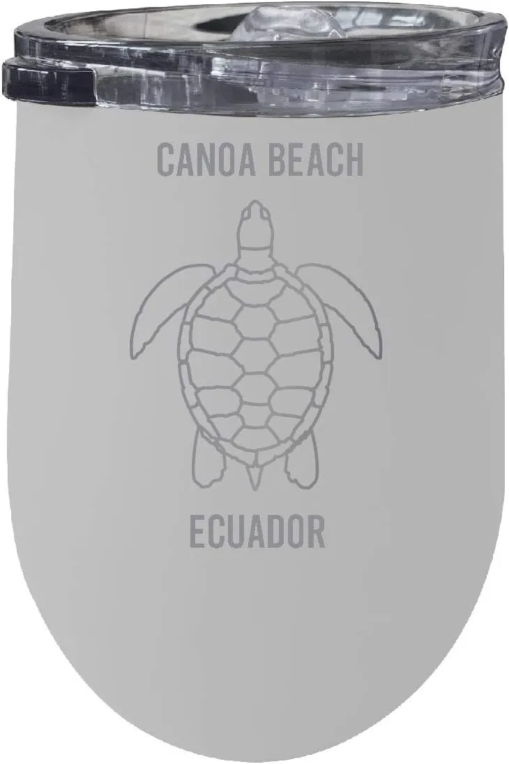 R and R Imports Canoa Beach Ecuador 12 oz White Laser Etched Insulated Wine Stainless Steel