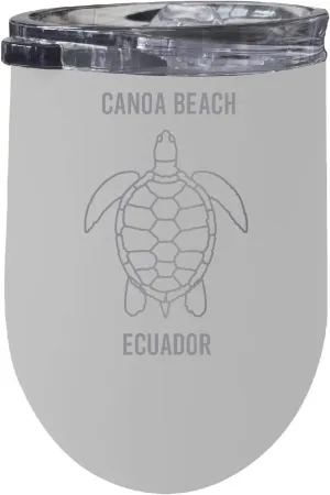 R and R Imports Canoa Beach Ecuador 12 oz White Laser Etched Insulated Wine Stainless Steel