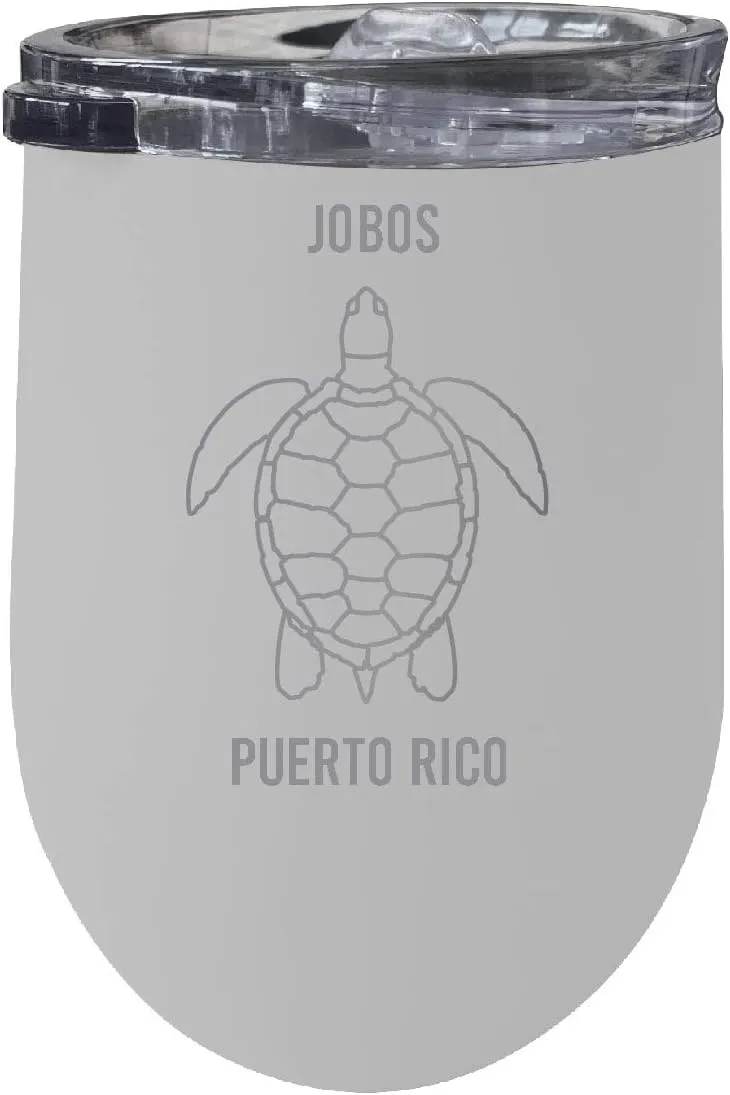 R and R Imports Jobos Puerto Rico 12 oz White Laser Etched Insulated Wine Stainless Steel