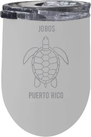 R and R Imports Jobos Puerto Rico 12 oz White Laser Etched Insulated Wine Stainless Steel