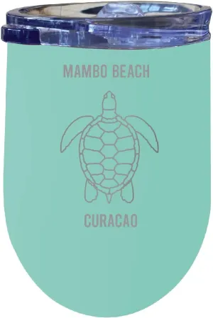 R and R Imports Mambo Beach Curaçao 12 oz Seafoam Laser Etched Insulated Wine Stainless Steel