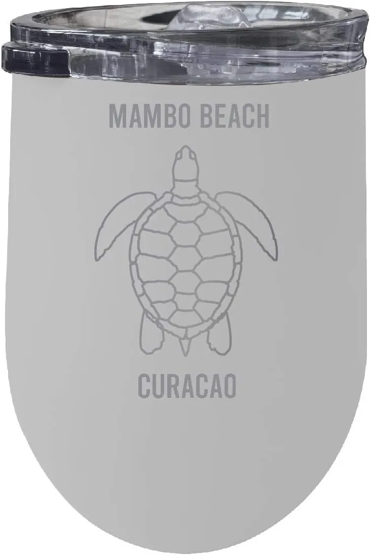 R and R Imports Mambo Beach Curaçao 12 oz White Laser Etched Insulated Wine Stainless Steel