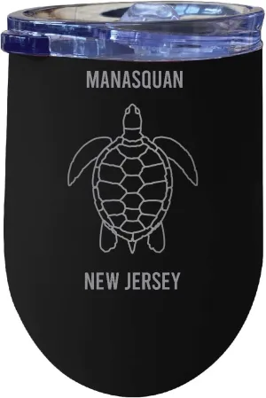 R and R Imports Mambo Beach Curaçao Souvenir 12 oz Black Laser Etched Insulated Wine Stainless Steel Turtle Design