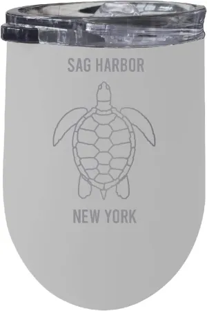 R and R Imports Sag Harbor New York 12 oz White Laser Etched Insulated Wine Stainless Steel