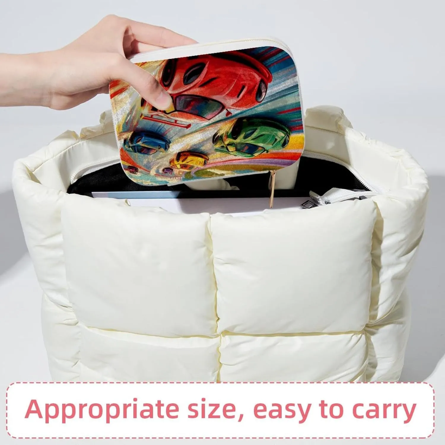 Race Cars with Colorful Racing Track Pattern Travel Jewelry Box, Portable Travel Display Case Storage Holder Boxes for Stud Earrings, Rings, Necklaces, Bracelets