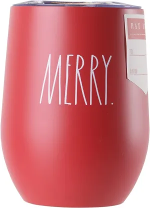 Rae Dunn Holiday Insulated Stainless Steel Wine Glass 12 oz. (Merry/Red)