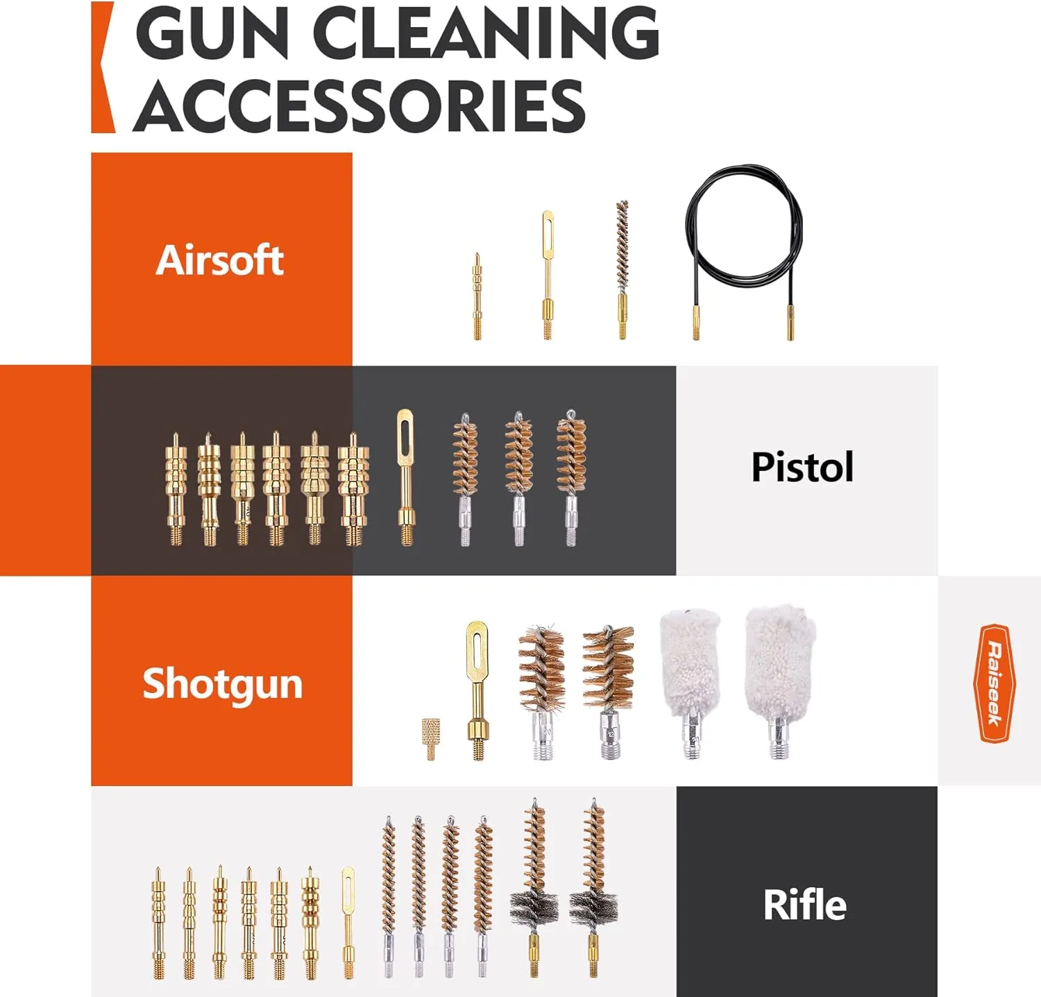 Raiseek Gun Cleaning Kit Rifle Pistol Shotgun Universal Cleaning Kit for 20GA 12GA .45 .40 .357/.380/.38/9MM .338 .325/8mm .30/7.62MM .270 .250 .243 .22 .17 All Calibers