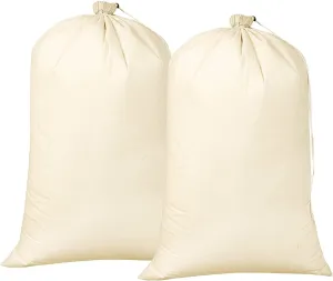 Ramanta Home Canvas Laundry Bags, Heavy Duty, Cotton, Drawstring Closure, 24x36 inches, Natural, Set of 2, Portable, Heavy Duty, Washable, Laundry and Bedding