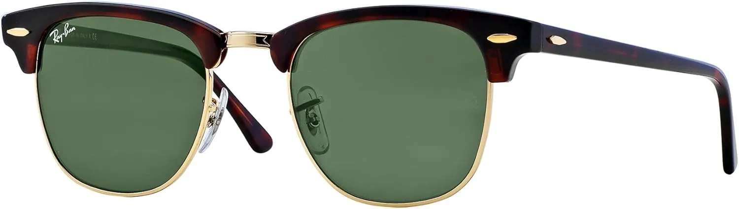 Ray-Ban RB3016 Clubmaster Tortoise Arista Frame/Crystal Green Lens W0366, 49mm , Medium