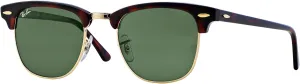 Ray-Ban RB3016 Clubmaster Tortoise Arista Frame/Crystal Green Lens W0366, 49mm , Medium