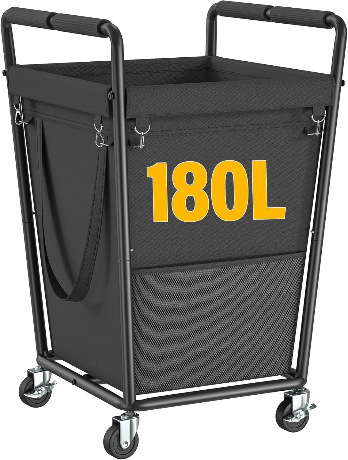 Raybee Laundry Basket with Wheels & Handles, 180L Laundry Cart with Removable Bag & Metal Frame for Clothes Storage, Laundry Room Organization Rolling Hamper with Wheels For Laundry, Dorm (Black)