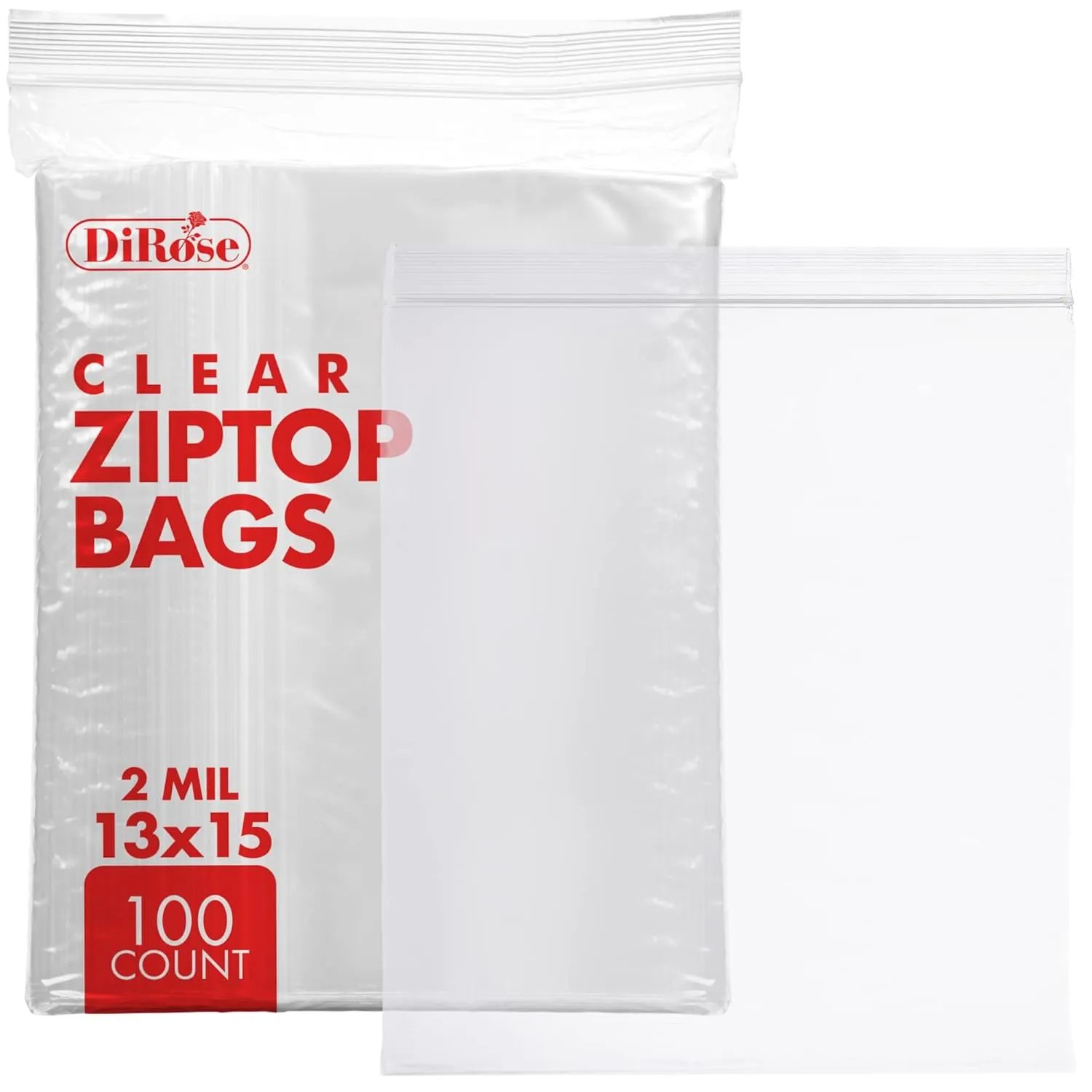 Reclosable Clear Plastic 2 Gallon Zip Bags - By DiRose | Resealable, Strong, Thick, Sturdy | For Organizing, Travel, Shipping, Packaging, and Storage | 13X15 | 100 Pack
