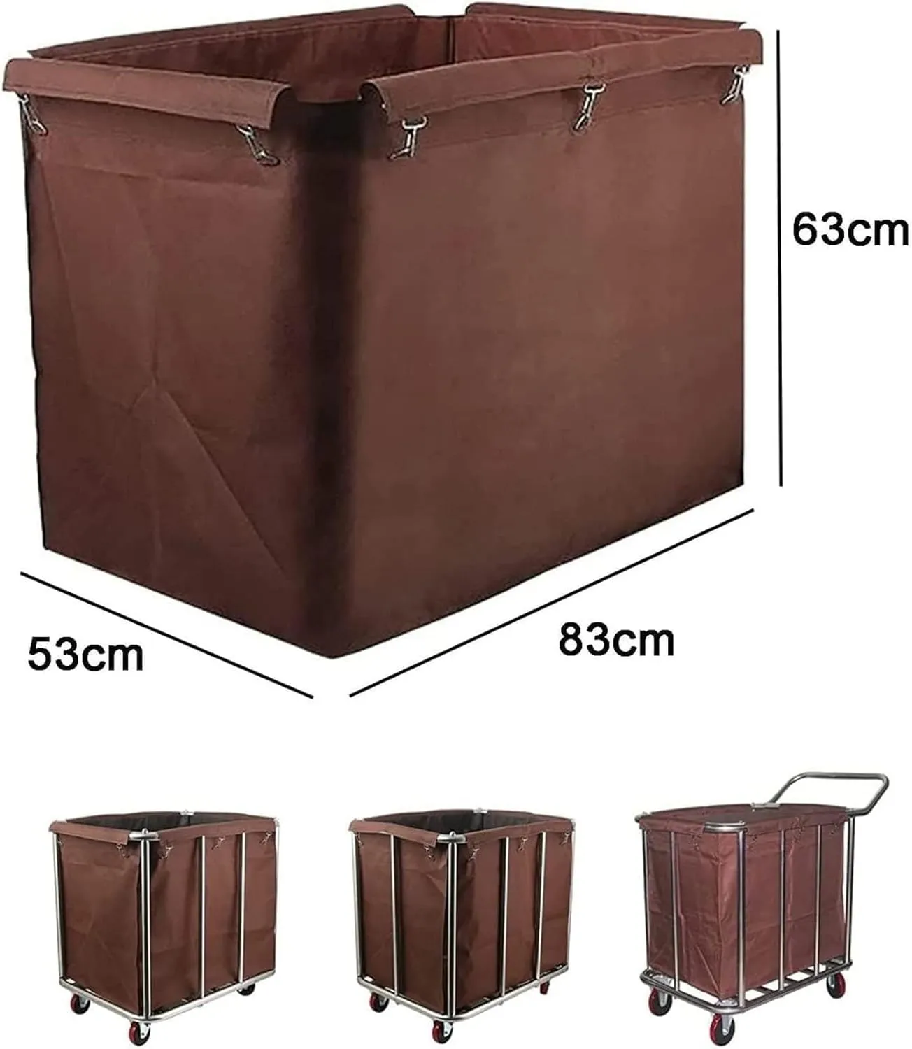 Rectangular Removable Waterproof Liner Bag - 400L for Rolling Laundry Basket Replacement Liner Bag for Commercial Laundry Cart Detachable Storage Bags for Cart(Brown)