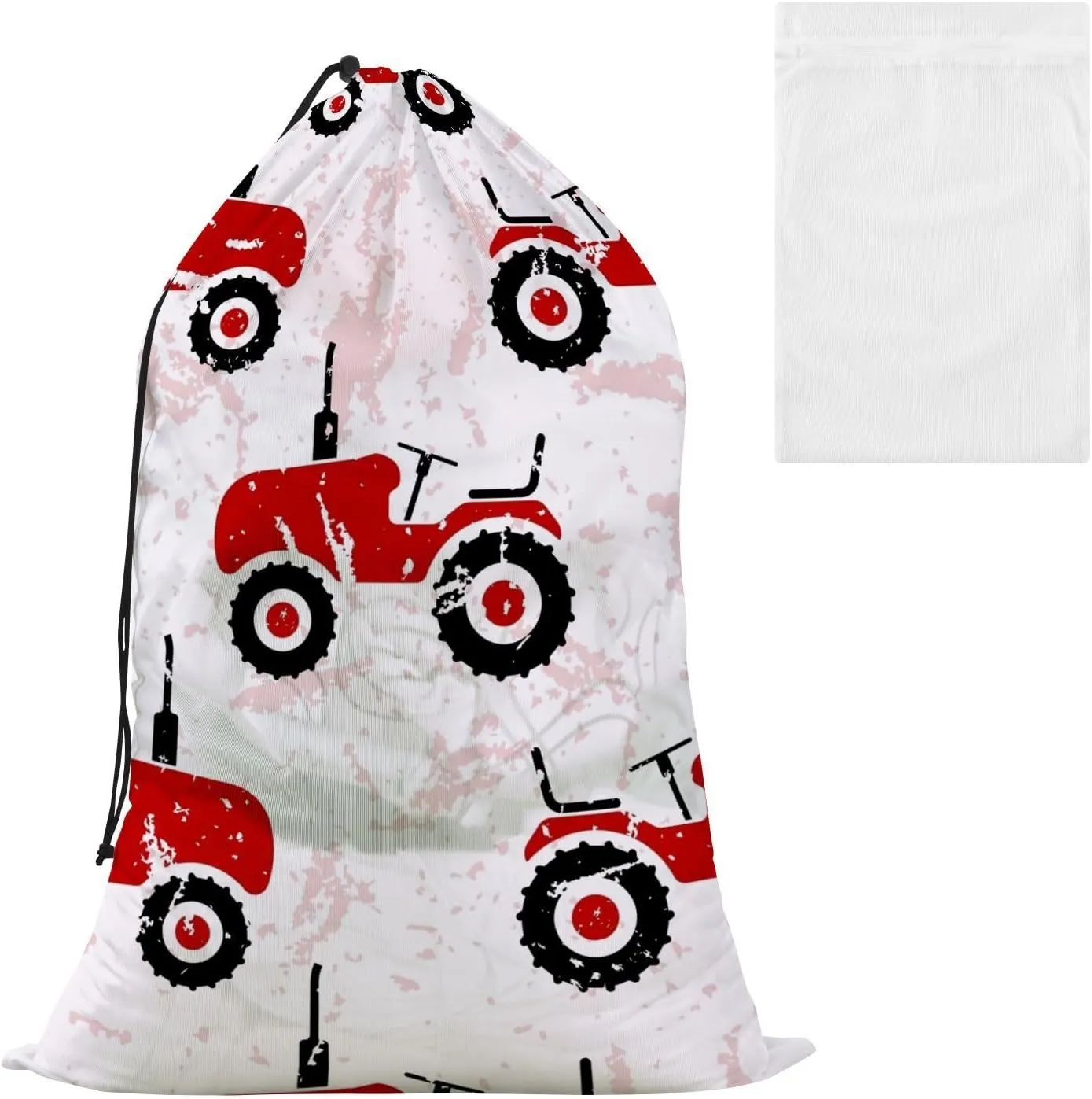 Red Old Wheeled Tractors Laundry Bags, Drawstring Closure Dirty Clothes Bag Organizer, Heavy Duty Large Laundry Bag Storage, Rip-Stop Bags for Camp Travel, Machine Washable 24 x 35.8 Inch