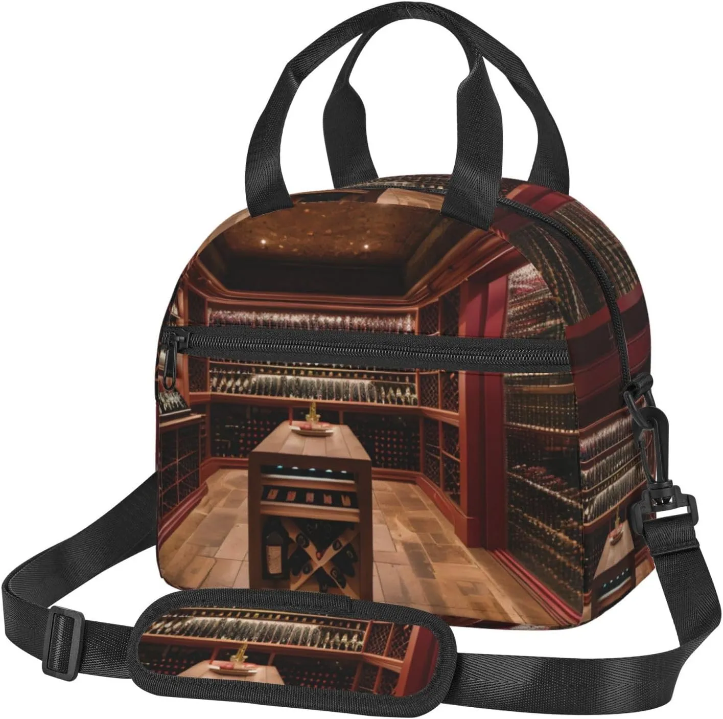 Red Wine Cellar Insulated Lunch Bag Box - Versatile Leakproof Cooler Tote, Comes with Adjustable Shoulder Strap