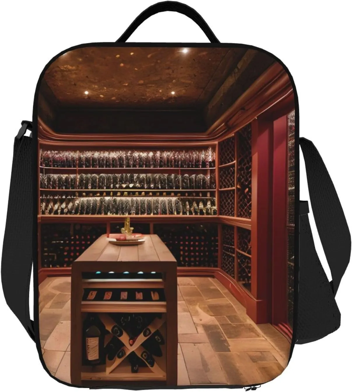 Red Wine Cellar Insulated Lunch Bag,Lunch Tote Cooler Reusable Lunch Pail Outdoors Meal Bag For Women Men
