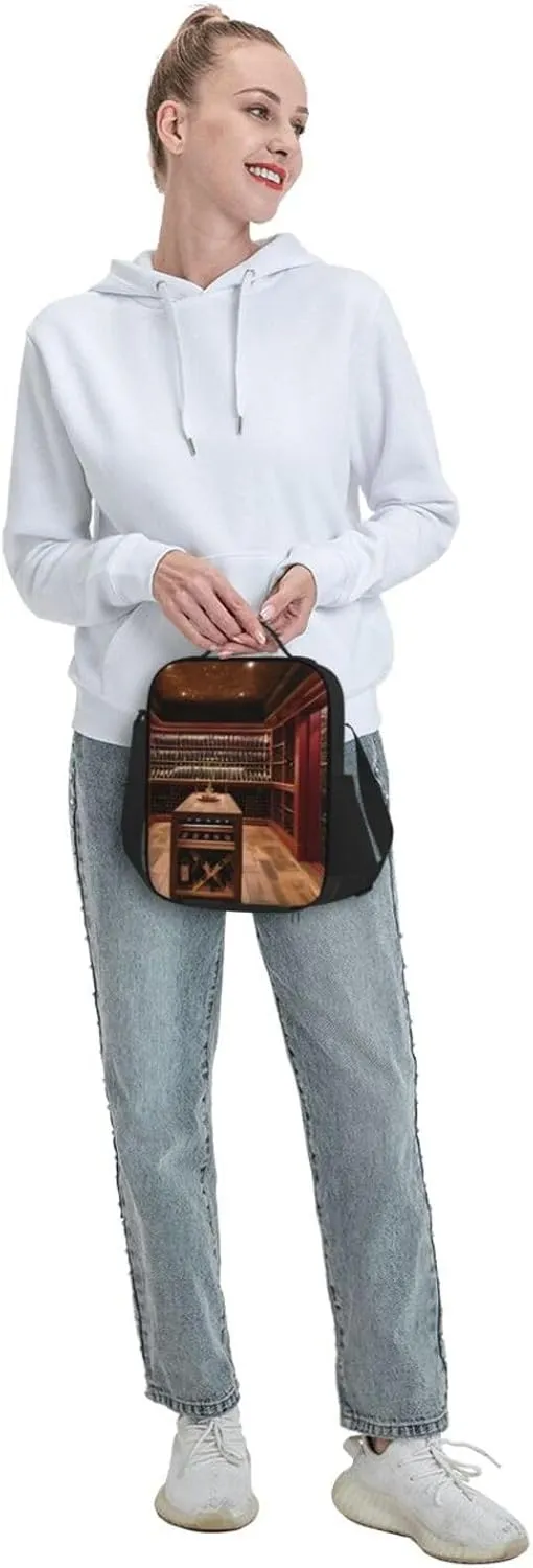Red Wine Cellar Insulated Lunch Bag,Lunch Tote Cooler Reusable Lunch Pail Outdoors Meal Bag For Women Men