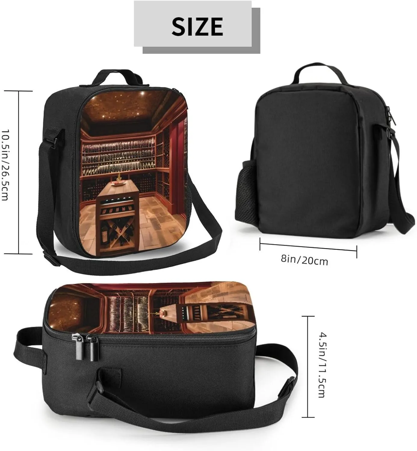 Red Wine Cellar Insulated Lunch Bag,Lunch Tote Cooler Reusable Lunch Pail Outdoors Meal Bag For Women Men
