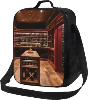 Red Wine Cellar Insulated Lunch Bag,Lunch Tote Cooler Reusable Lunch Pail Outdoors Meal Bag For Women Men