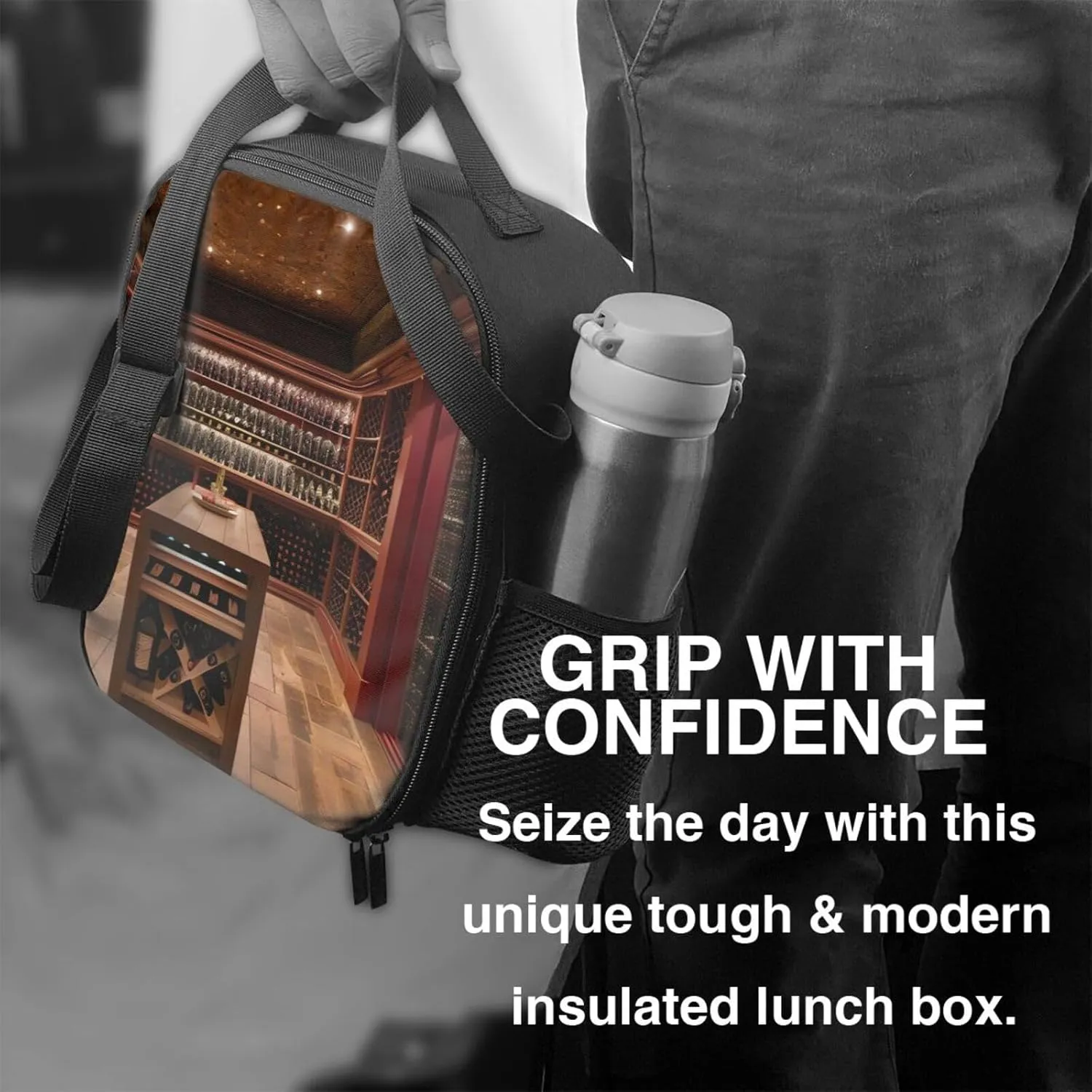 Red Wine Cellar Insulated Lunch Bag,Lunch Tote Cooler Reusable Lunch Pail Outdoors Meal Bag For Women Men