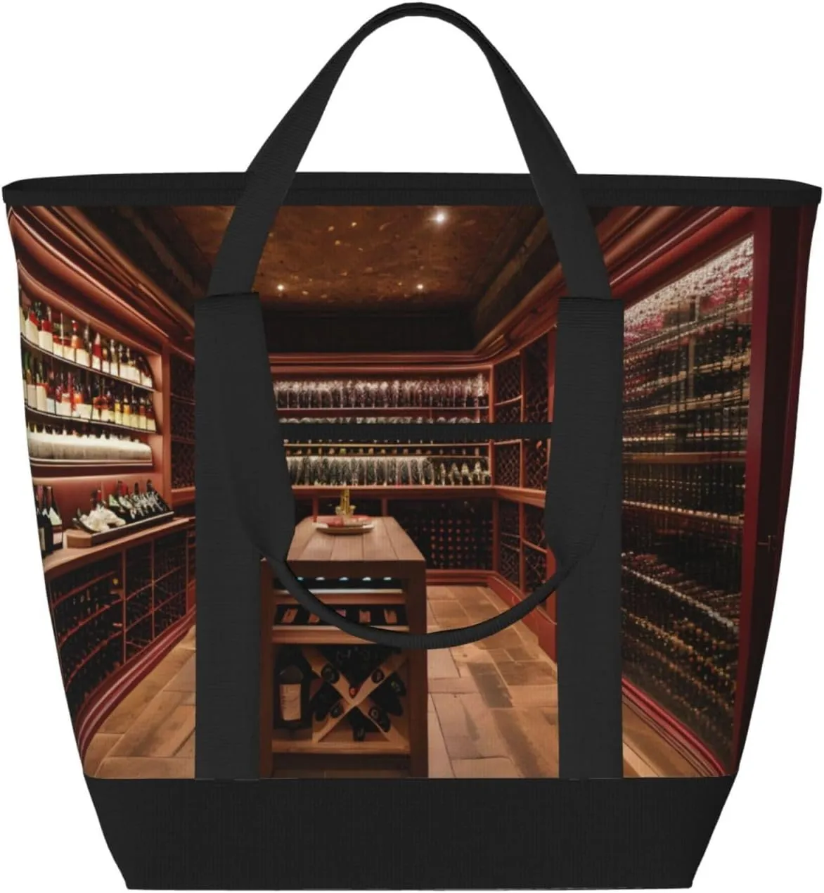 Red Wine Cellar Large Capacity Insulated Tote Bag - Adjustable Shoulder Strap, Perfect for Work, Picnic, and Travel - Stylish