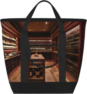 Red Wine Cellar Large Capacity Insulated Tote Bag - Adjustable Shoulder Strap, Perfect for Work, Picnic, and Travel - Stylish